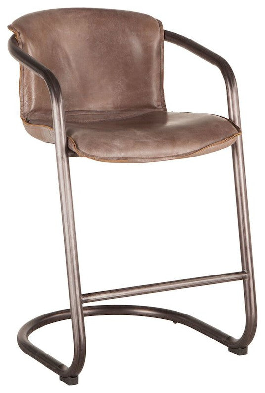 Chiavari Distressed Jet Brown Leather Counter Chairs, Set of 2
