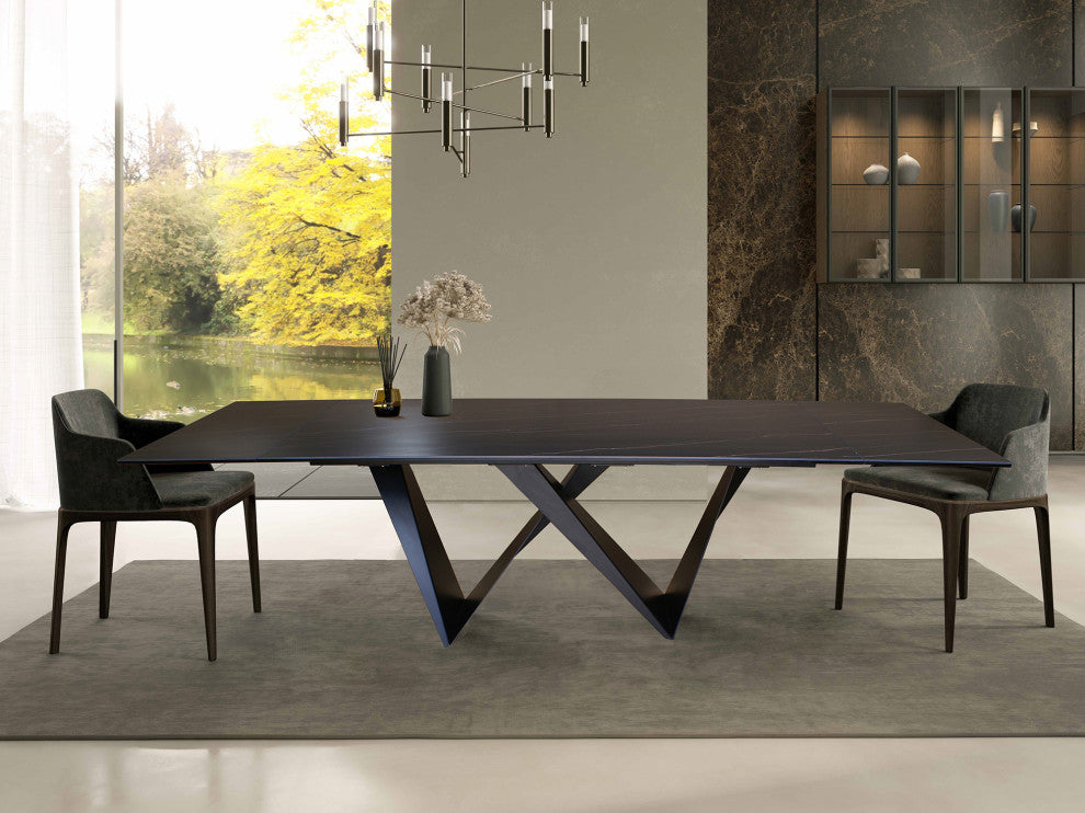 DAVEE Furniture Extendable Dining Table, Slate Black Ceramic Table Top