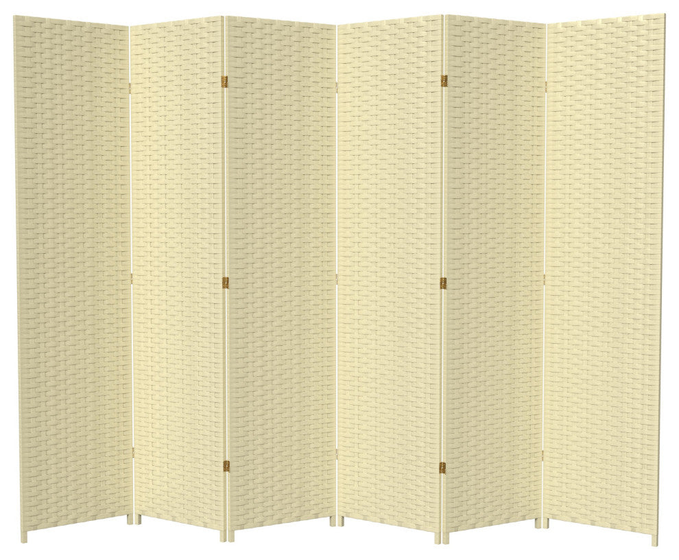 7' Tall Woven Fiber Room Divider, Cream, 6 Panel