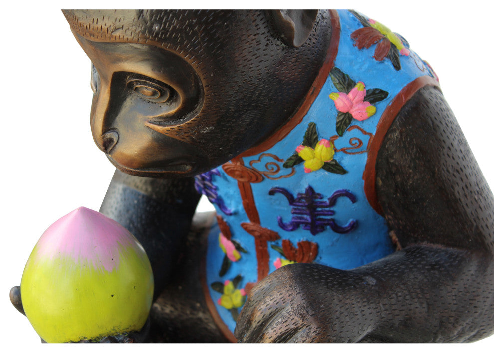 Handmade Brown Bronze Metal Ape Monkey with Peach Figure Hcs5314
