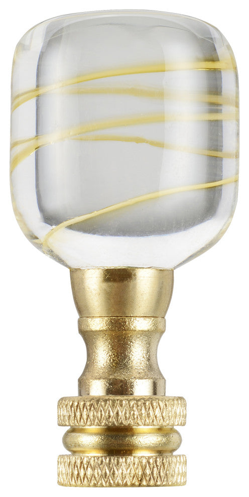 Aspen Creative 24024-X, Clear w/Yellow Line Glass Lamp Finial, Copper, 2" Tall, Pack Set of 2
