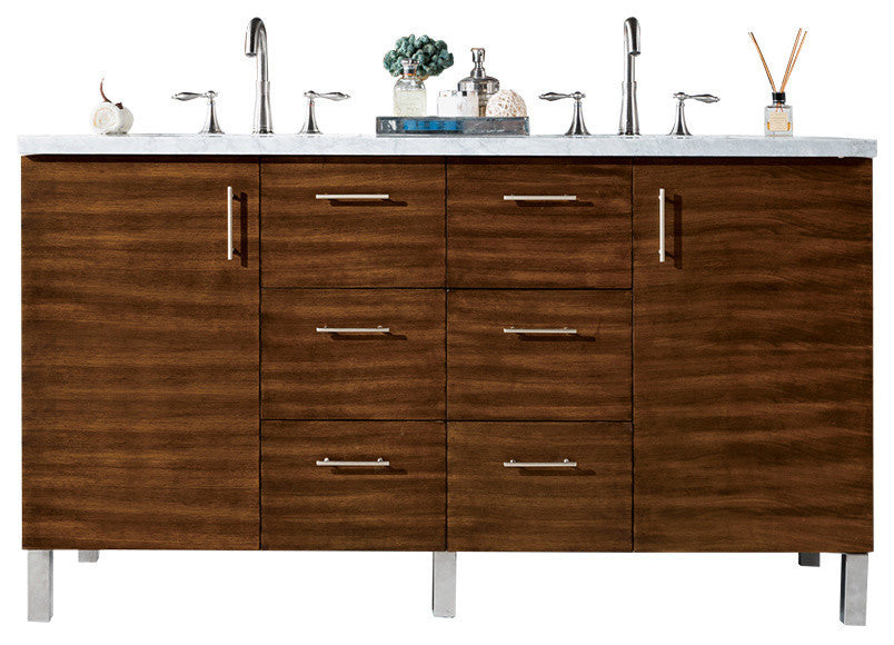 Metropolitan 60" Double Vanity, American Walnut, No Top, Without Top