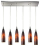Lungo 6-Light Satin Nickel Pendant, Espresso Glass
