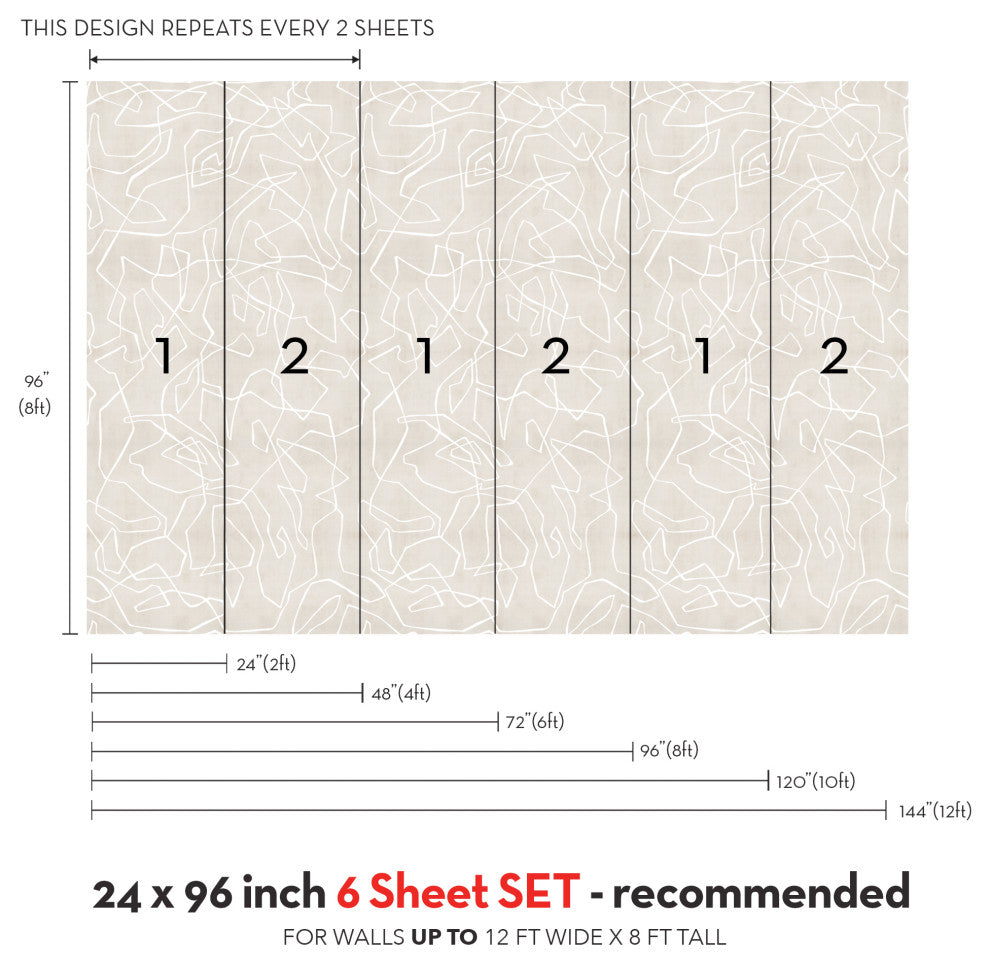 Entangled Lines Textured Look Vinyl Peel and Stick Mural, Beige, 24"x96", 6 Pack