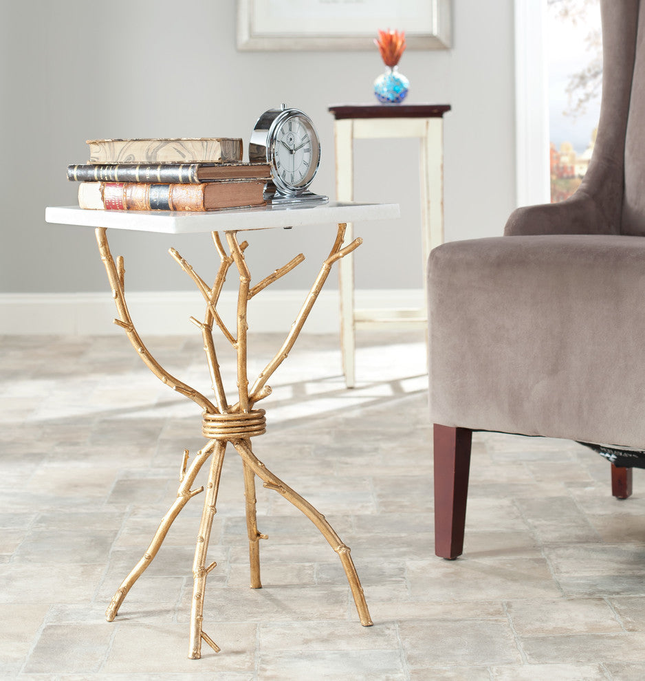 Safavieh Alexa Accent Table, White, Gold Legs