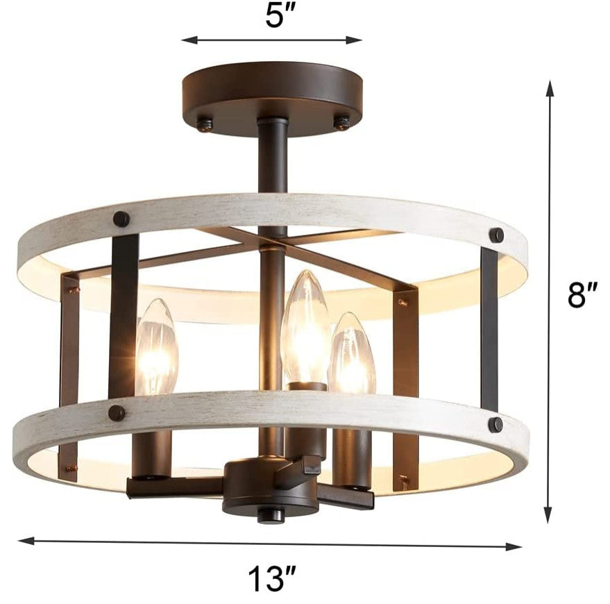 3 Light Semi Flush Mount Ceiling Light Fixture Farmhouse Drum Ceiling Lamp
