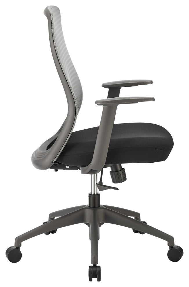 Kasper Mid-Back Office Chair, Grey Mesh Back and Black Fabric Seat