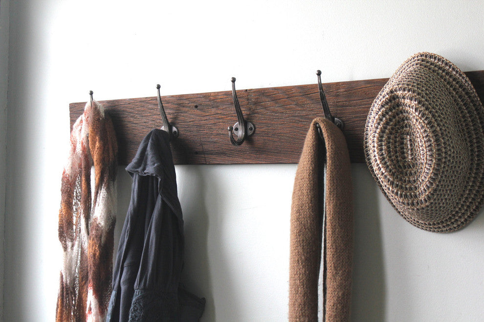 5-Hooks Reclaimed Barn Wood Coat Rack, 36"