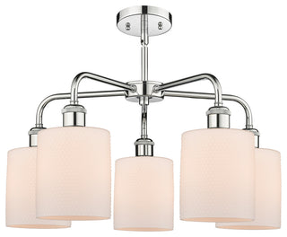 Cobbleskill 5-Light 23" Stem Chandelier, Polished Chrome With Matte White Shade