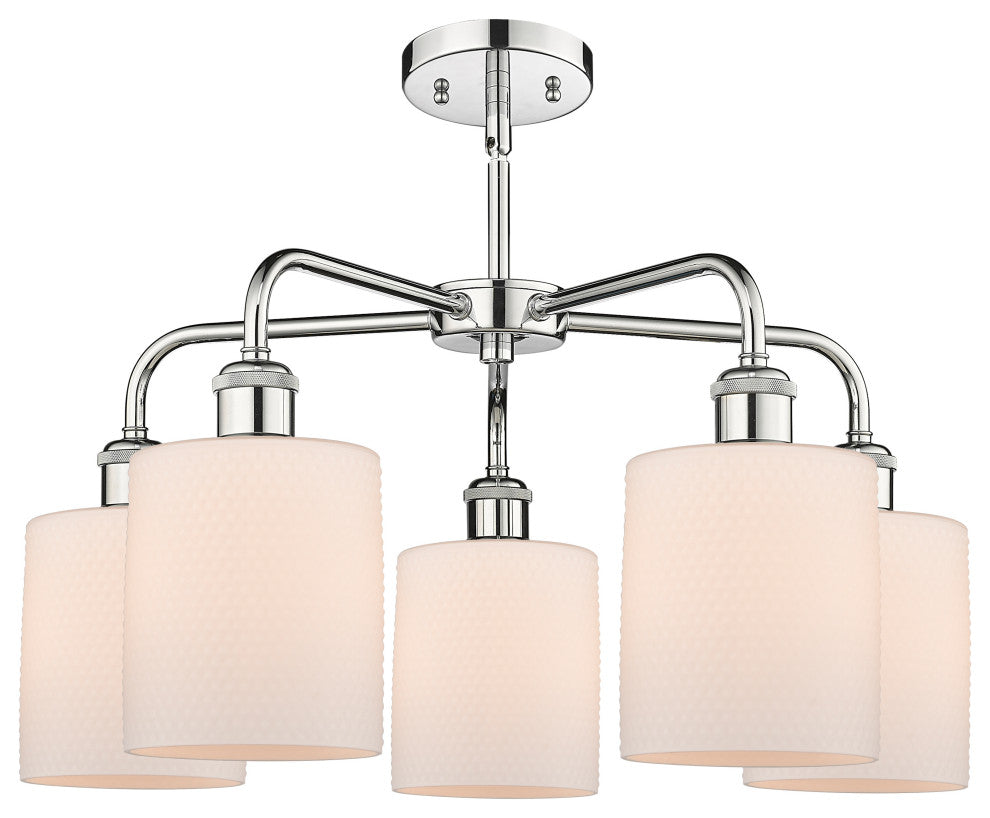 Cobbleskill 5-Light 23" Stem Chandelier, Polished Chrome With Matte White Shade