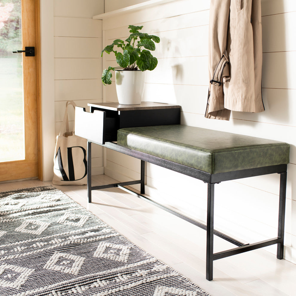 Safavieh Maruka Bench With Storage, Gray Wash/Dark Green