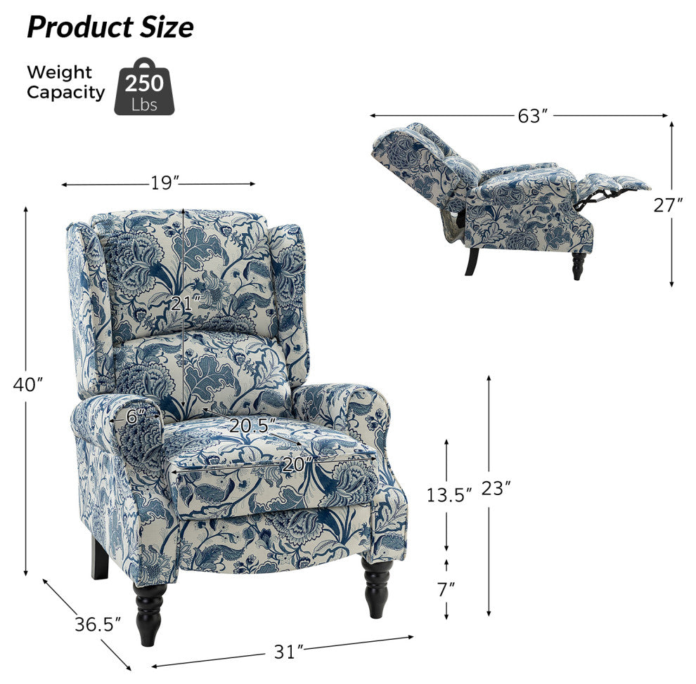 Modern Push-Back Plaid Recliner with Rolled Armrest, Jacobean