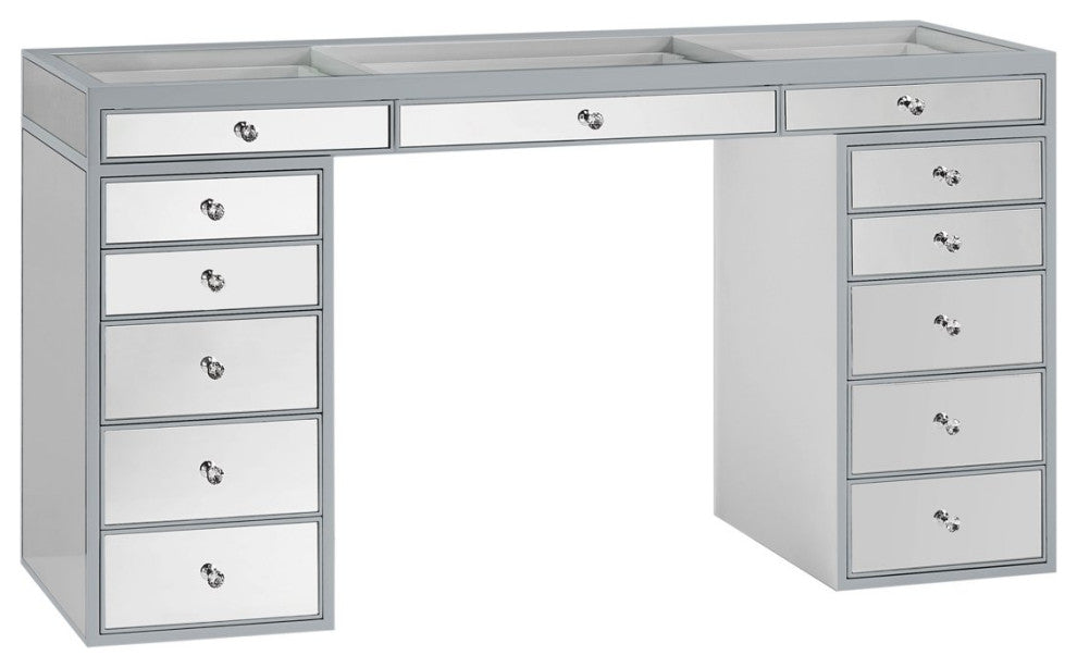 SlayStation Pro Premium Mirrored Vanity Table, Silver