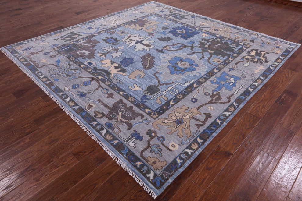 9' Square Hand-Knotted Turkish Oushak Wool Rug - Q13576