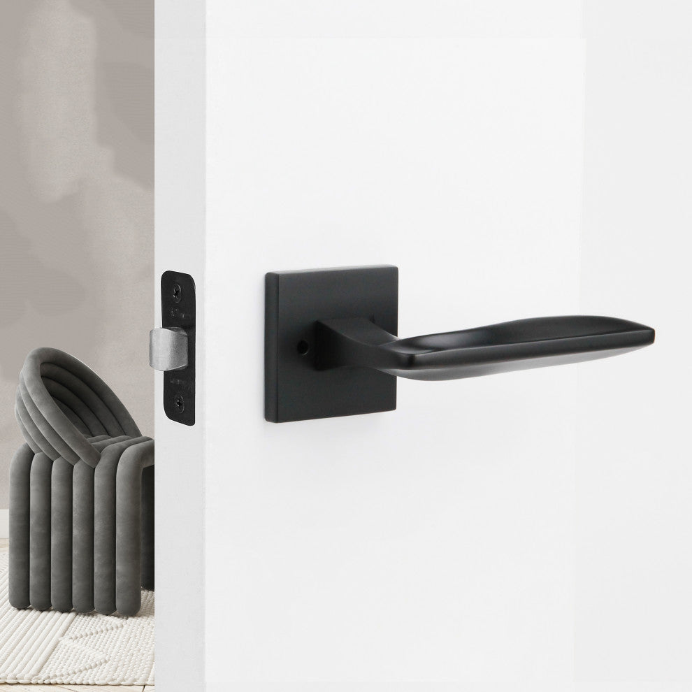 Modern Heavy Duty Designer Interior Door Lever - Canal Collection, Matte Black, Passage Left Hand