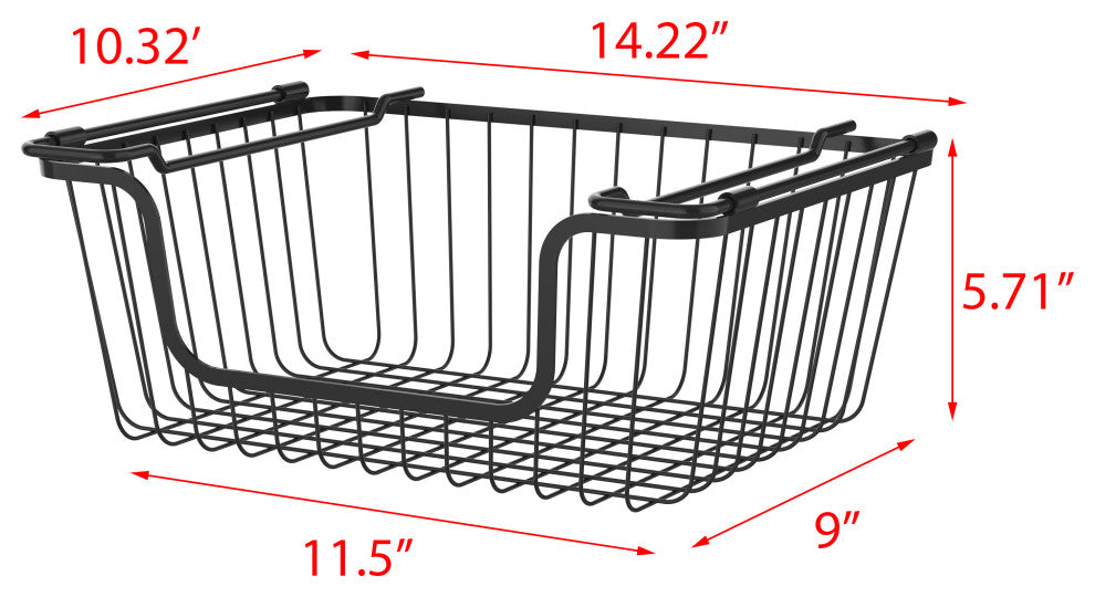 Oceanstar Stackable Metal Wire Storage Basket Set of 2, Black, Wide