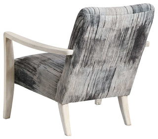 Modern Abstract Chenille Accent Chair Black Gray Blue White Streaked Wood Plush