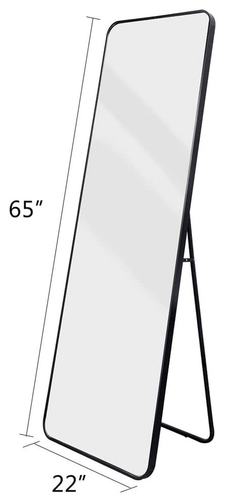 65 inch Rectangular Framed Rust-Proof Floor Bedroom Mirror, Black, 22'' X 65''