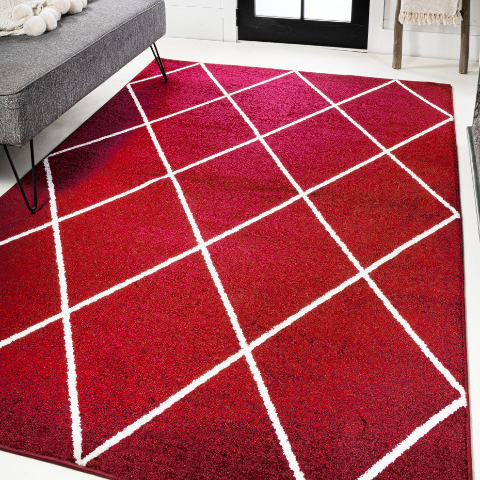 Cole Minimalist Diamond Trellis Red/White 5'x8' Area Rug