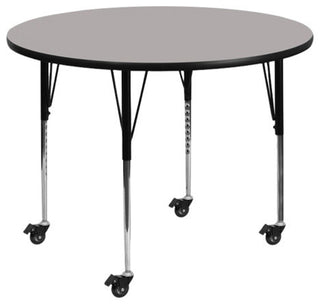 Mobile 48'' Round Grey HP Laminate Activity Table-Adjustable Legs