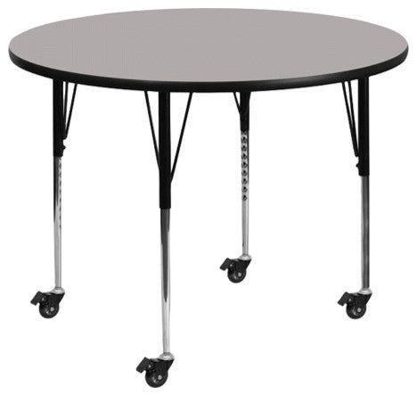 Mobile 48'' Round Grey HP Laminate Activity Table-Adjustable Legs