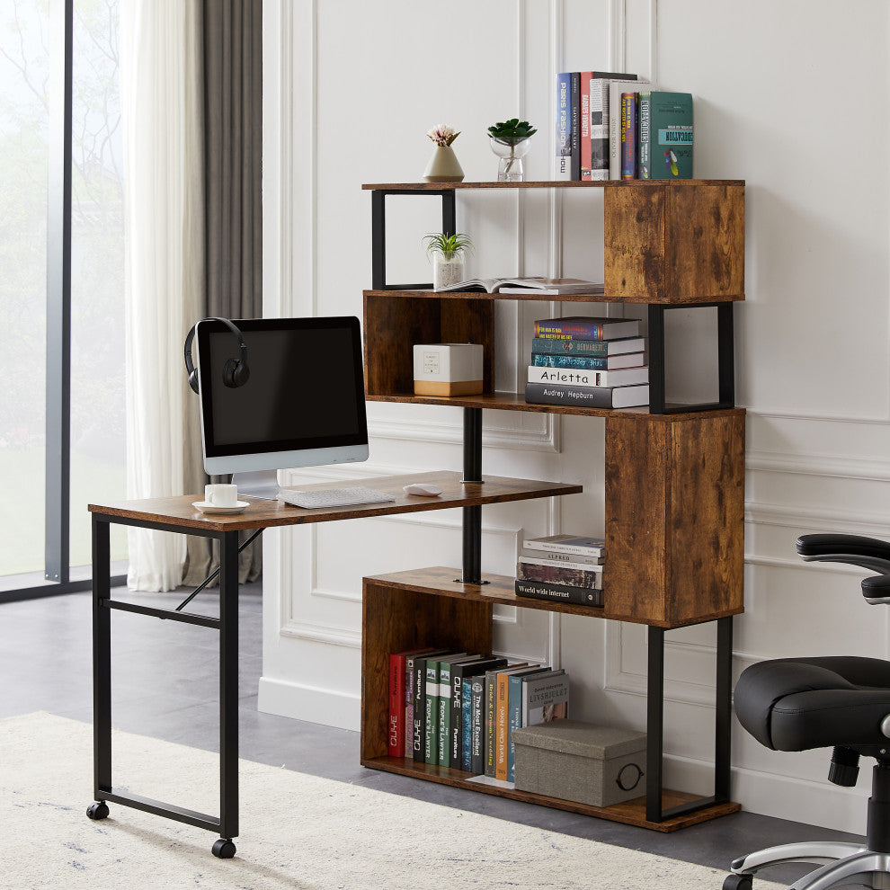 TATEUS Home Office Computer Desk L-Shaped Corner Table, Brown