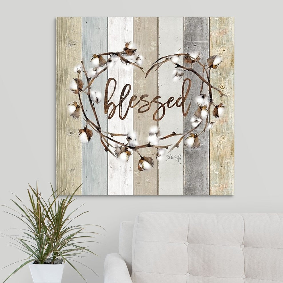 Blessed Cotton Wreath Wrapped Canvas Art Print, 30"x30"x1.5"