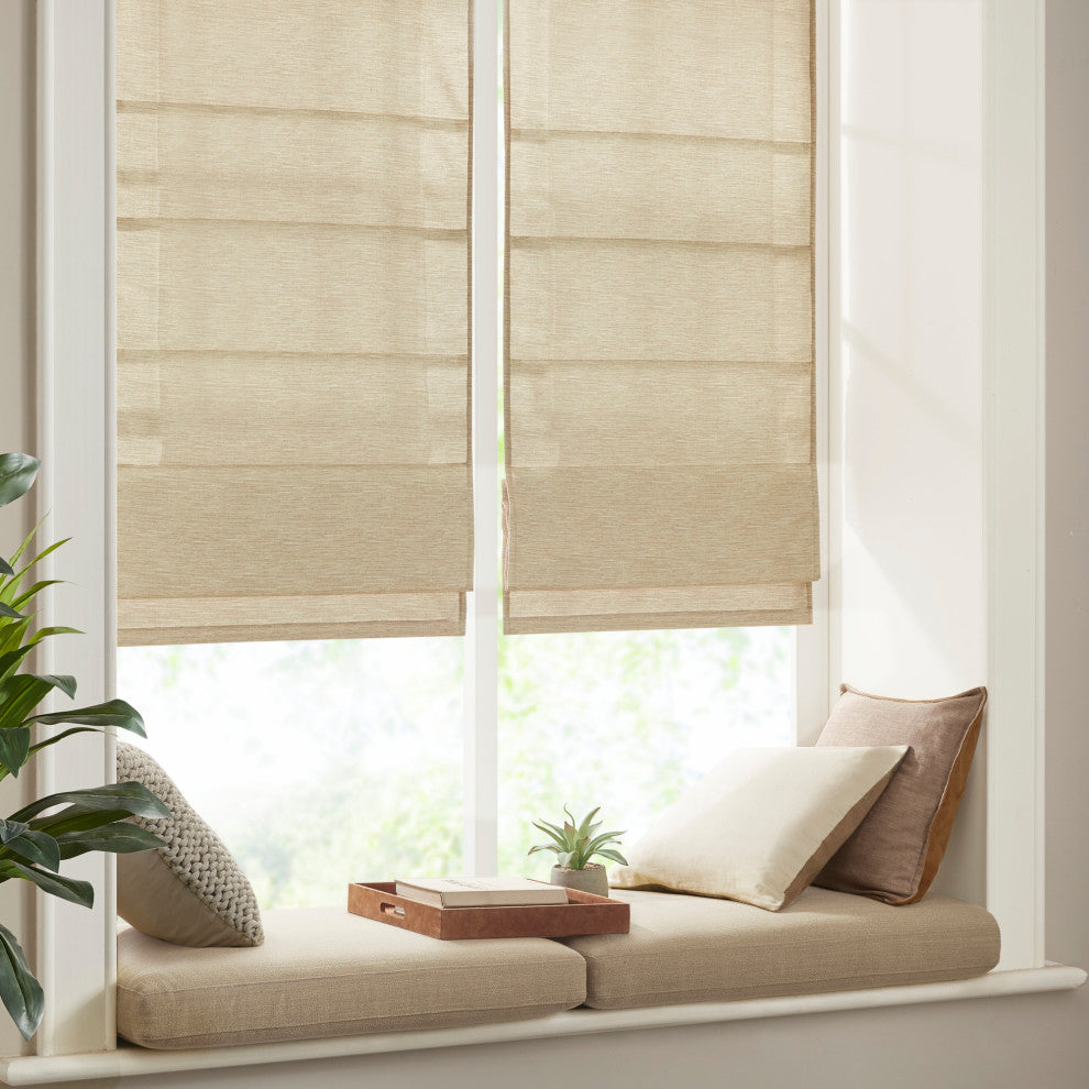 Madison Park Como Faux Silk Cordless Roman Shade, Taupe, 33 X 64"