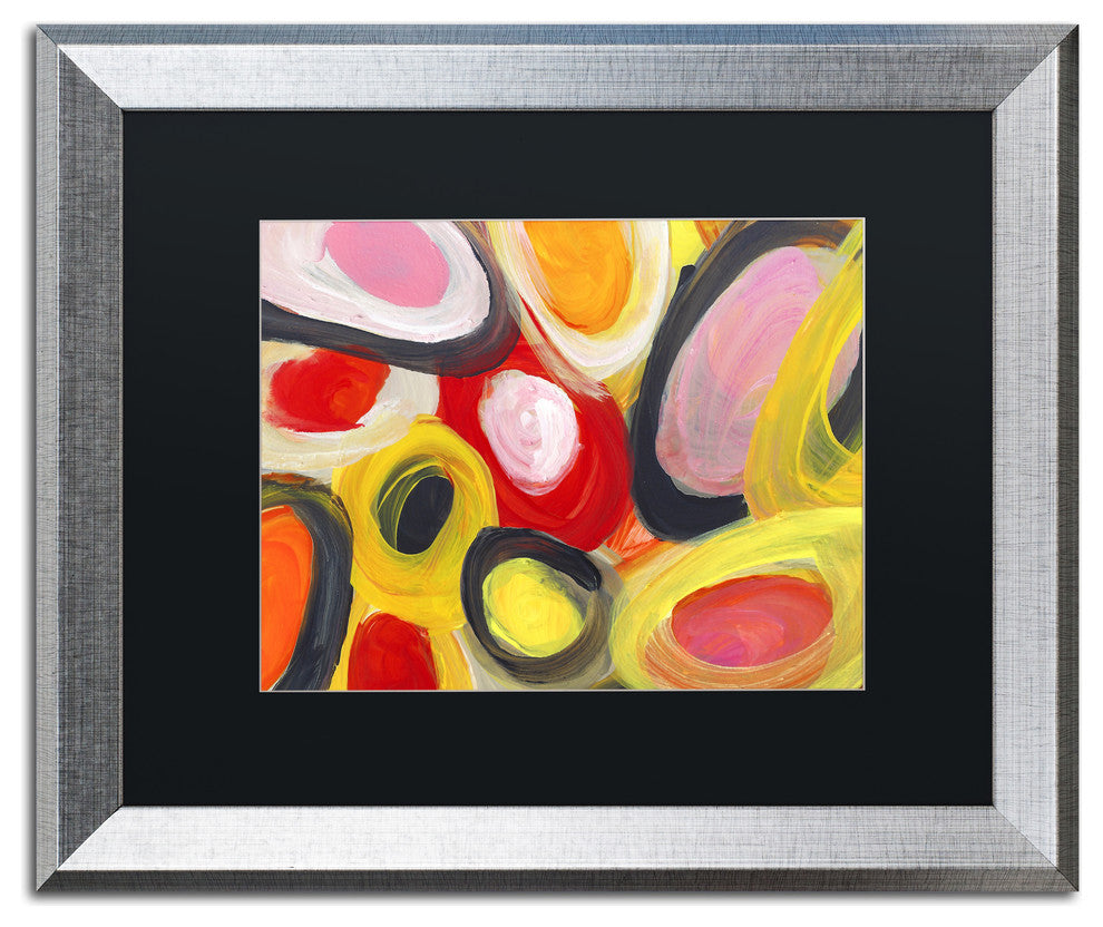 Colorful Abstract Circles 3' Matted Framed Art, Silver Frame, Black Matte, 20x16