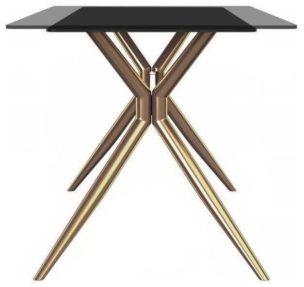 Elega Series Gold Stainless Steel Dining Table 55 With Clear Glass Top