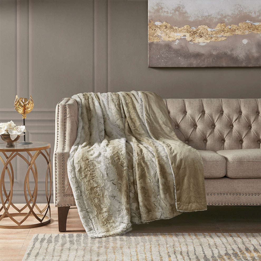 Madison Park Zuri Oversized Faux Fur Throw, Sand