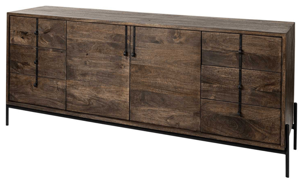 72" Brown Solid Wood Six Drawer Sideboard With 2-Doors