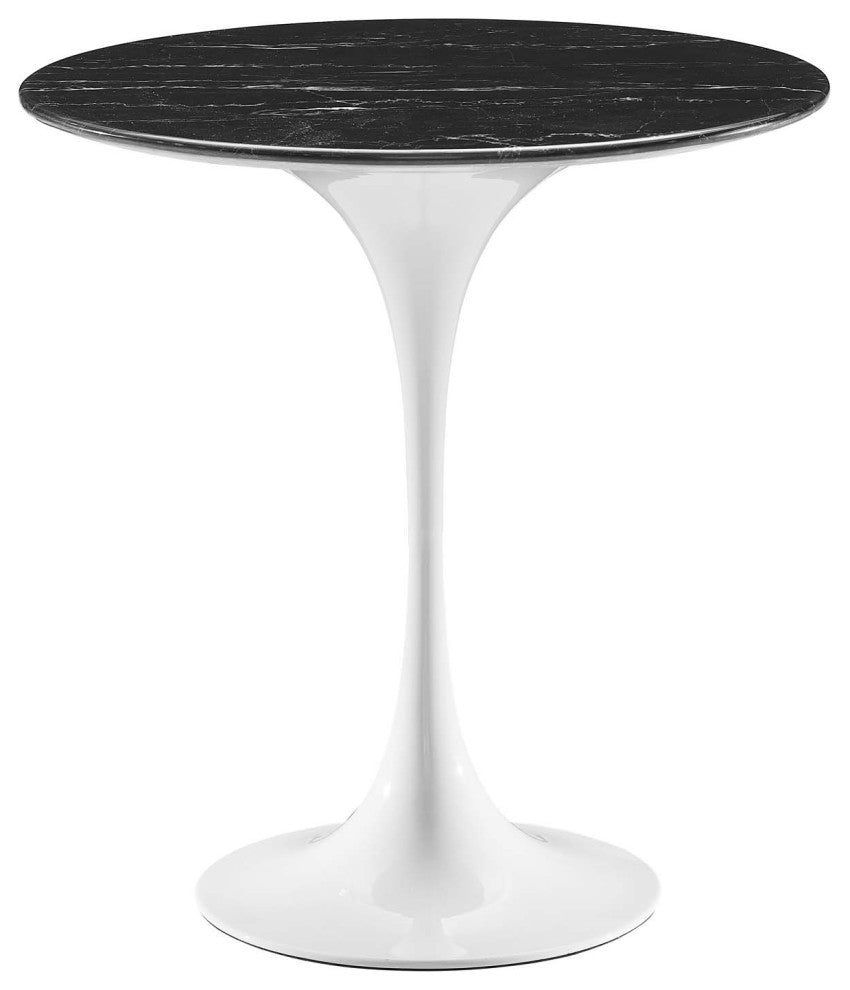 Sofa Side Table, Round, Black White, Artificial Marble, Metal, Modern