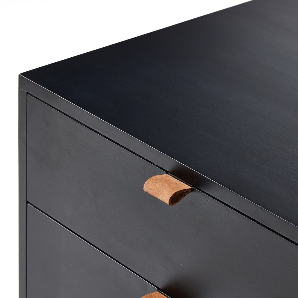 Trey Modular Wide Filing Cabinet Black Wash Poplar, Natural Iron, Toffee Leather