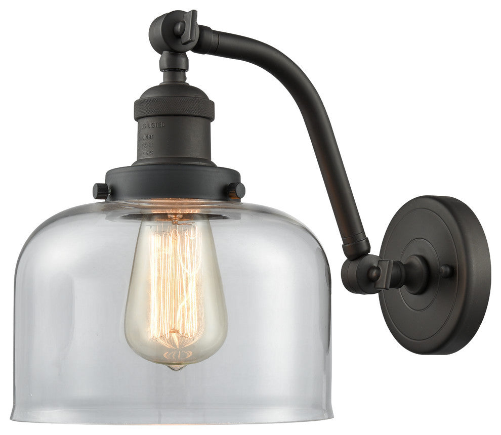 Large Bell 1-Light Sconce, Clear Glass, Oil Rubbed Bronze, LED