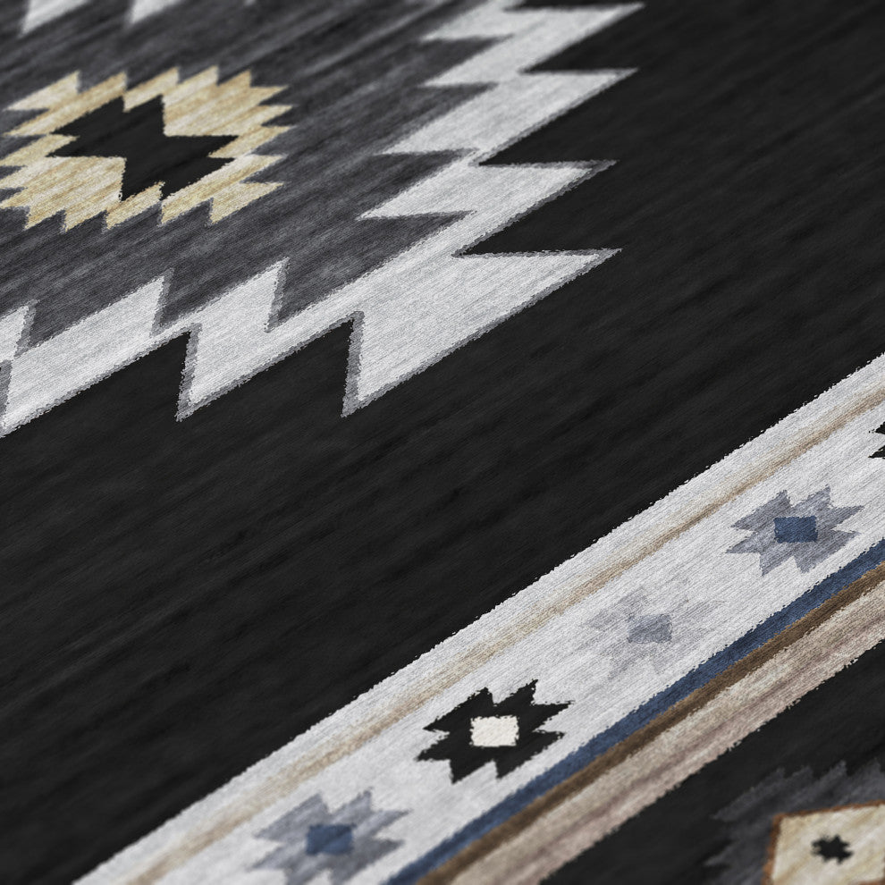 Indoor/Outdoor Phoenix PH4 Black Machine Washable 9' x 12' Rug