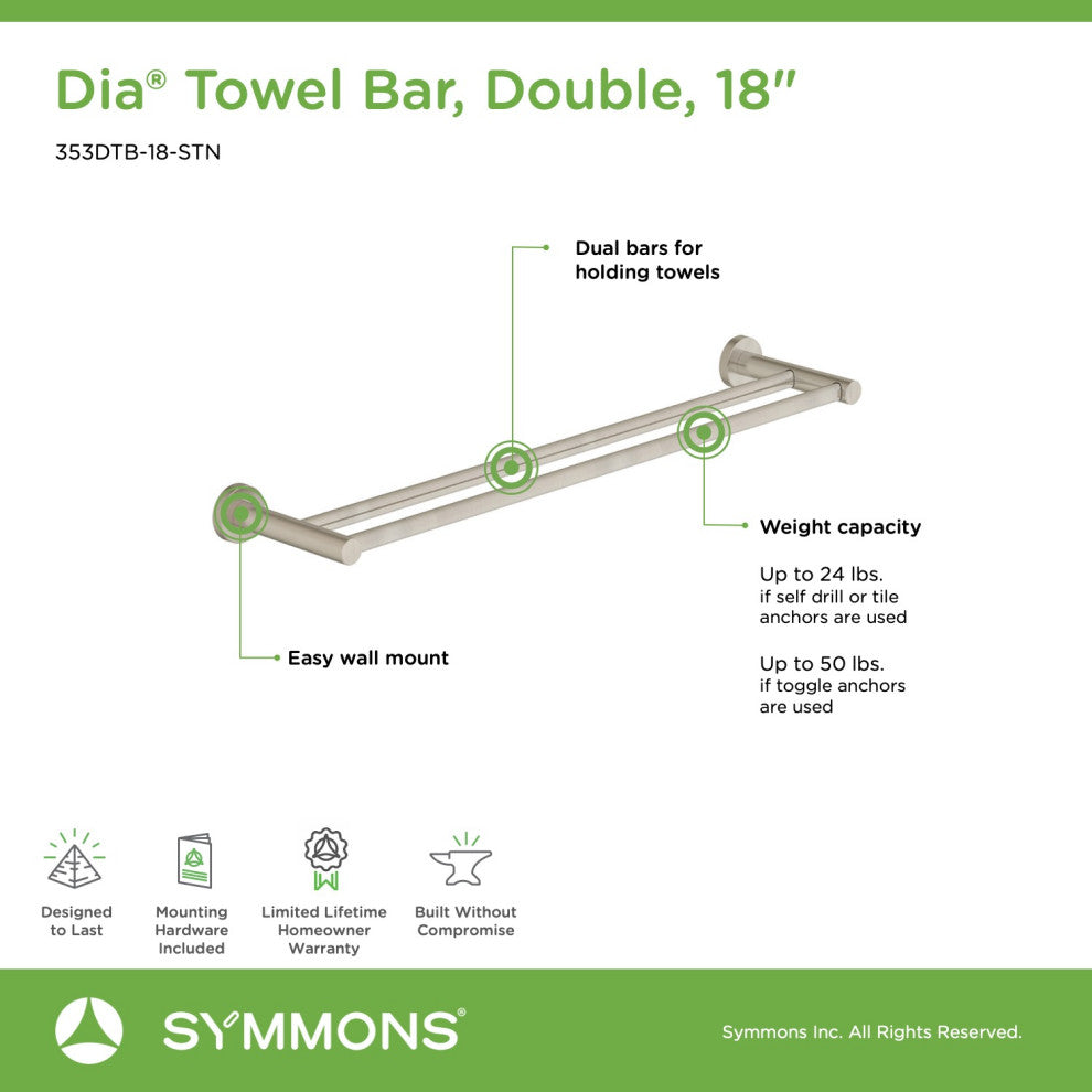 Dia Double Towel Bar, Satin Nickel