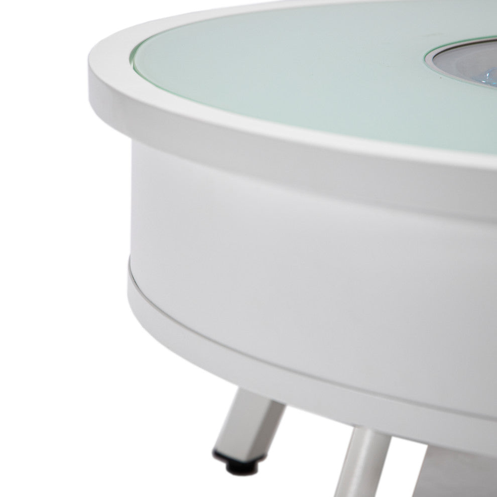 LeisureMod Walbrooke Round Fire Pit Table and Tank Holder, White