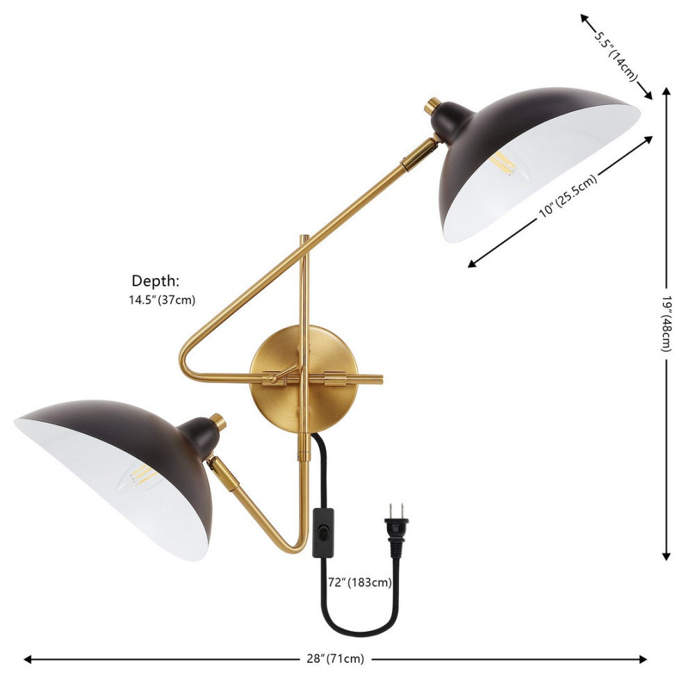 Safavieh Aspera 2Lt 14.5" Wall Sconce, Brass/Black