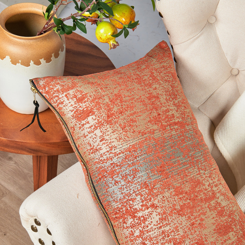 Jacquard Chenille Big Zipper Pillow Cover Set, Orange, 2 Piece, 14"x26"