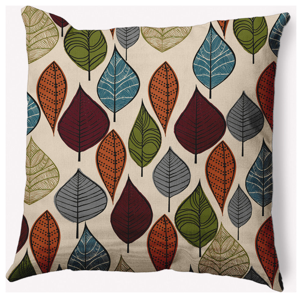 20" x 20" Autumn Leaves Indoor/Outdoor Polyester Throw Pillow, Pomegranate