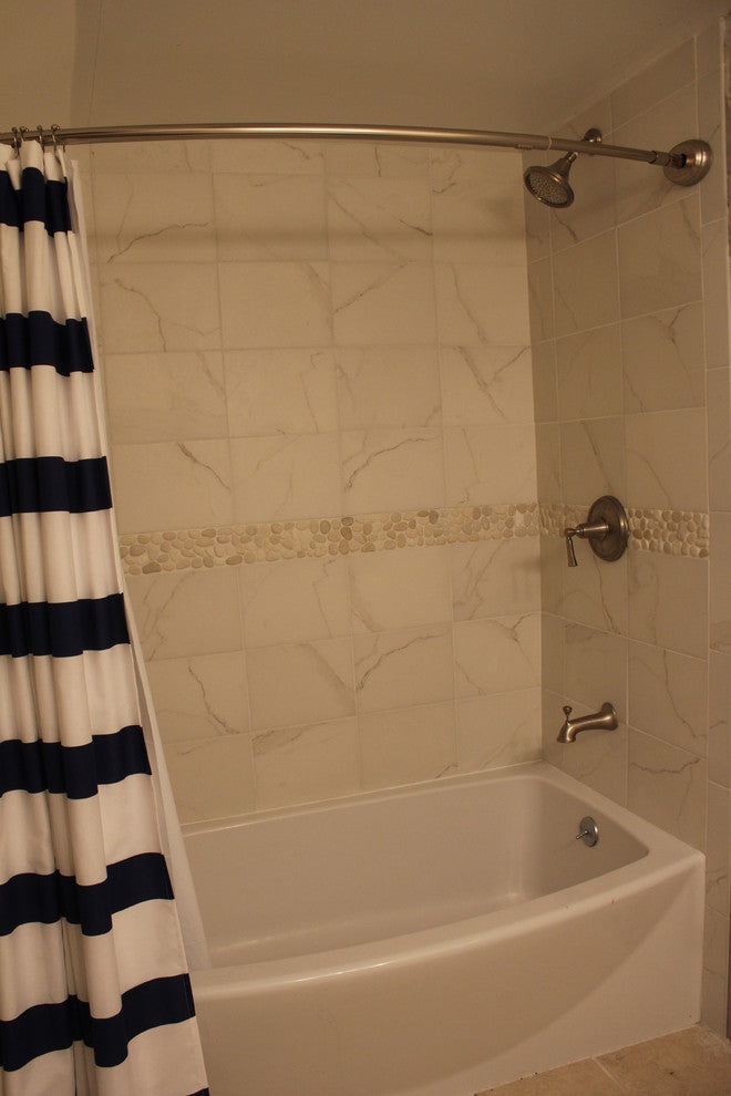 White pebble tile border "“ natural river stone, eco-friendly