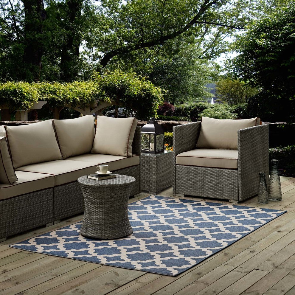 Blue and Beige Cerelia Moroccan Trellis 8x10 Indoor and Outdoor Area Rug