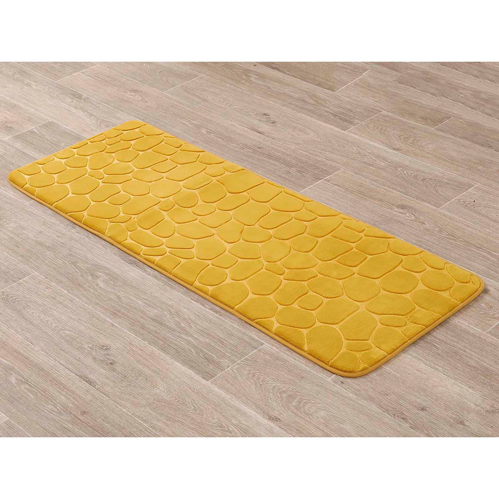 Bath Rug Memory Foam Mat 3D Pebble, Yellow Mustard, Runner Mat 48"