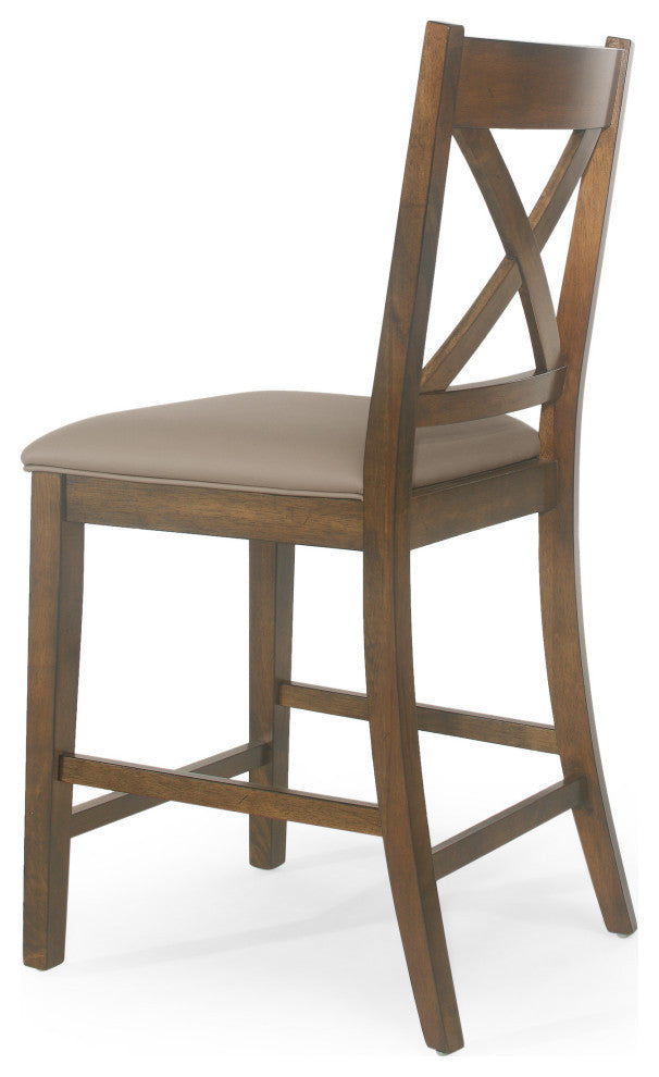 Bouman Farmhouse Upholstered Wood Counter Stools (Set of 2), Antique Brown