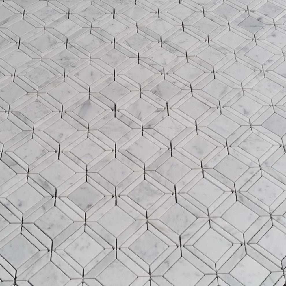 Carrara White Marble 2" Square Ventura Carlyle Geometry Tile Polished, 1 sheet