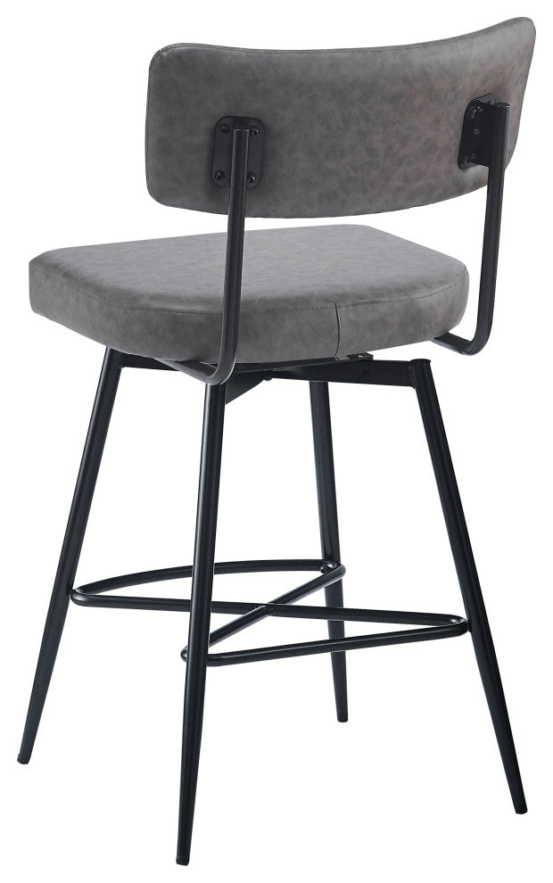 GDF Studio 26" Retro PU Leather Counter Stools, Metal Frame, Set of 2, Gray