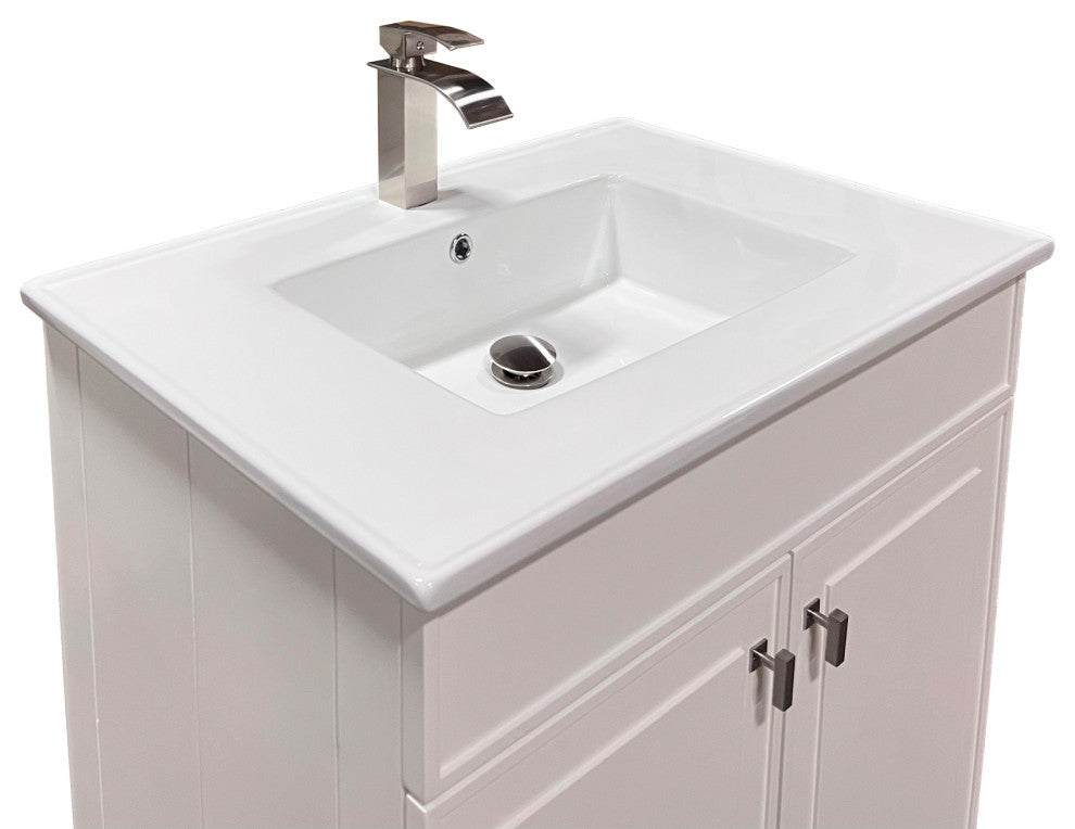 SmartFold 31" Single Sink Vanity, White With White Ceramic Top, Brushed Nickel