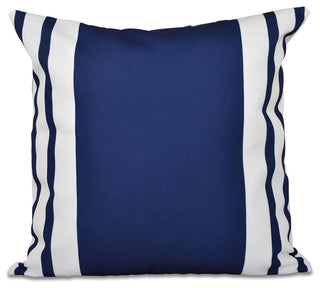 Big And Bold Stripe, Decorative Outdoor Pillow, Spring Navy, 18"x18"