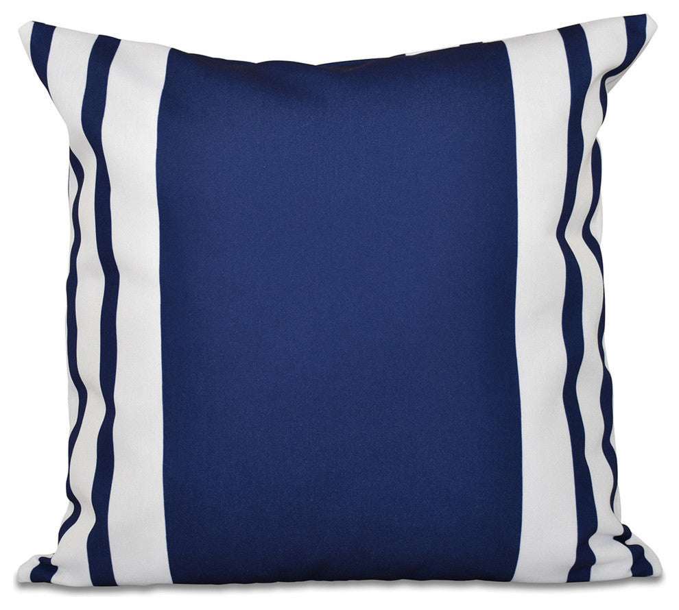 Big And Bold Stripe, Decorative Outdoor Pillow, Spring Navy, 18"x18"